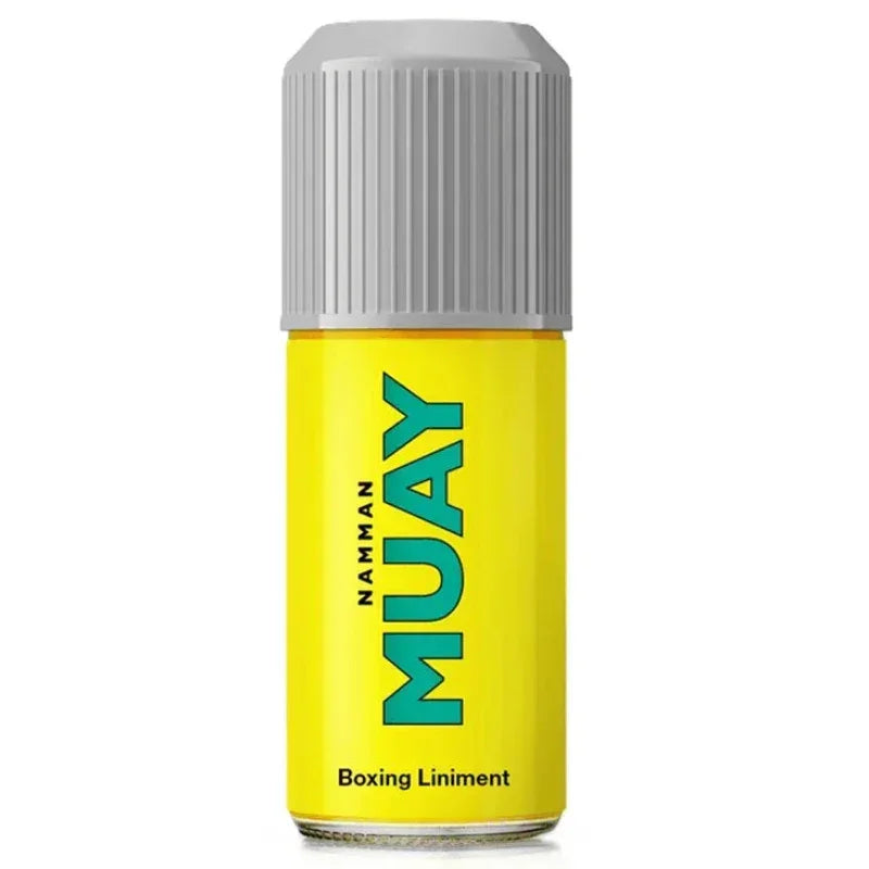 Flacon Namman Muay liniment de boxe 25ml, étiquette jaune, vendu sur Alazina.