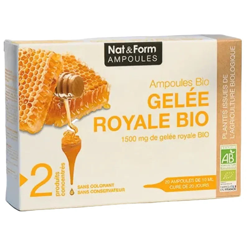 Boîte Nat&Form Gelée Royale Bio, ampoules à la gelée royale, complément naturel ALAZINA.