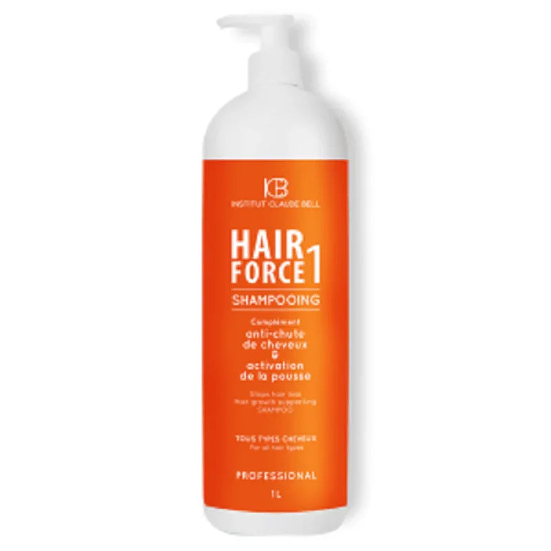 Shampoing Hair Force One Institut Claude Bell, flacon 1L, antichute, visible sur Alazina.