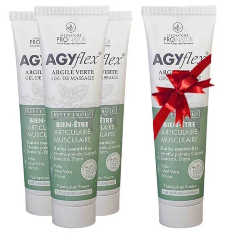 Tubes de gel de massage AGYflex argile verte Alazina, bien-être articulaire et musculaire, pack cadeau.