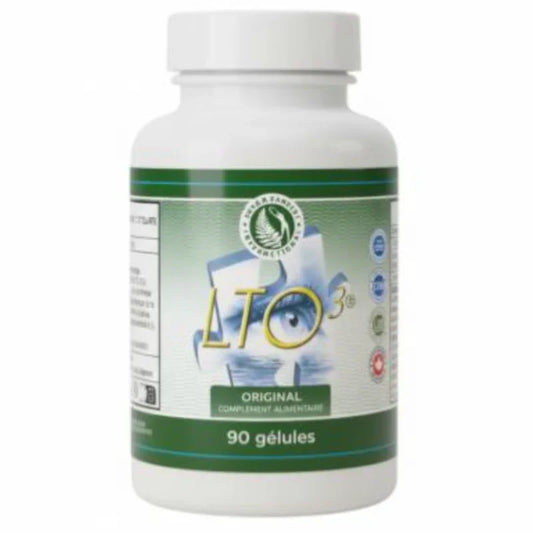 Bouteille de complément alimentaire LTO3 original 90 gélules, Alazina, fond blanc