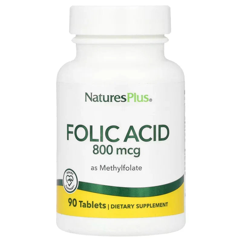 Complément alimentaire acide folique NaturesPlus 800 mcg, 90 comprimés, chez Alazina.