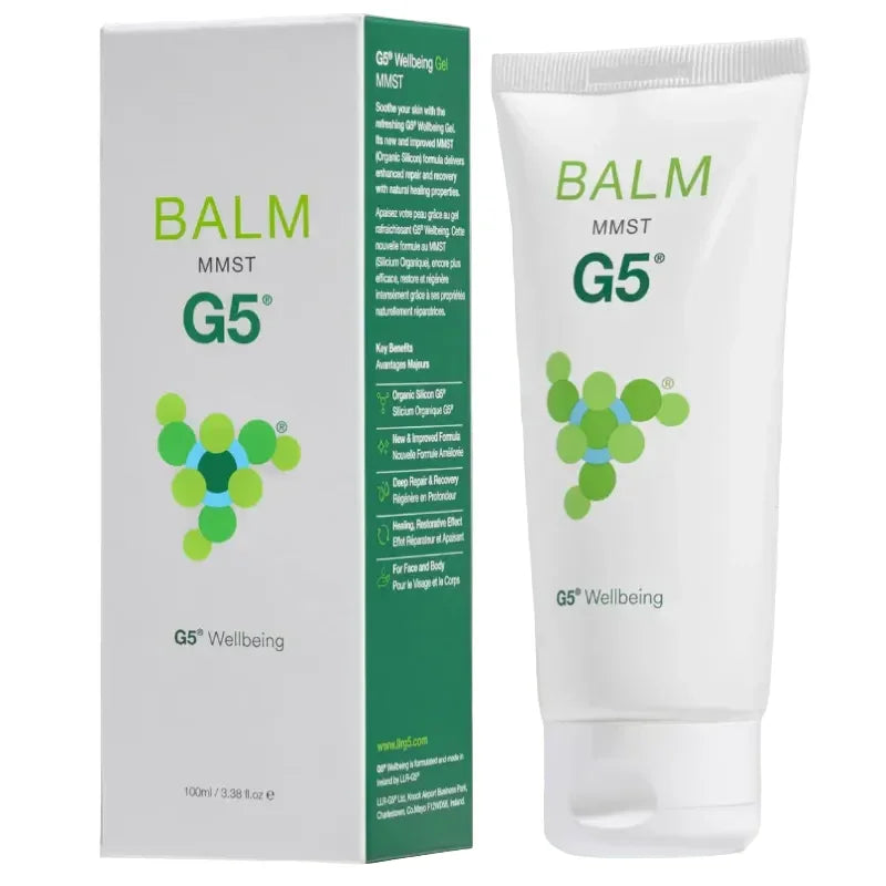 Tube et boîte du baume G5 Silicium, cosmétique naturel Alazina, soins visage et corps.