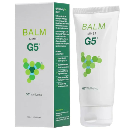 Tube et boîte du baume G5 Silicium, cosmétique naturel Alazina, soins visage et corps.