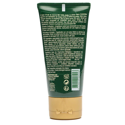 Crème mains Chanvria, ingrédients visibles, cosmétique naturel à l’huile de chanvre bio, Alazina