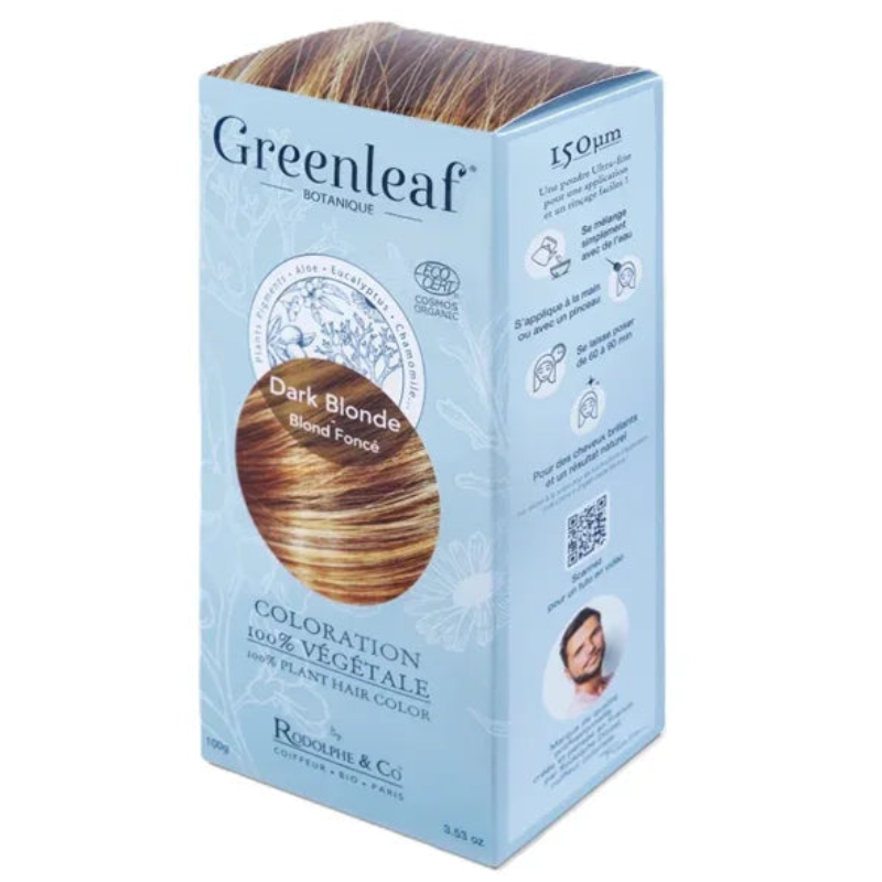 Boîte de coloration végétale Greenleaf blond foncé, cosmétique naturel Alazina.