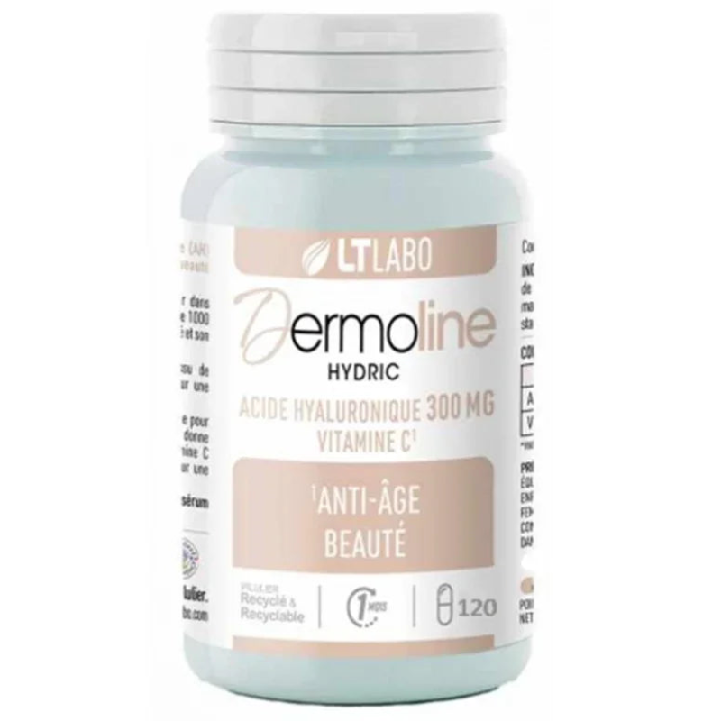 Flacon LT Labo Dermoline Hydric anti-âge, acide hyaluronique, 120 gélules, Alazina