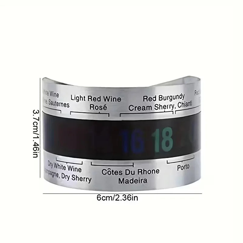 Thermomètre à vin en acier inoxydable, dimensions 6x3,7cm, affichage température pour différents types de vins, Alazina.
