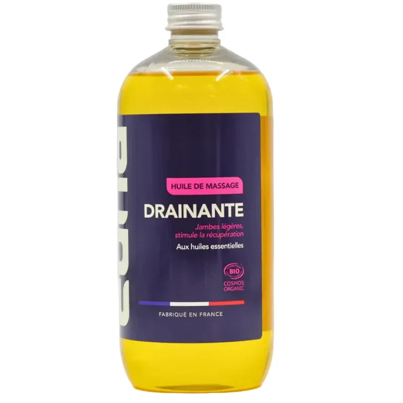 Huile de massage drainante Eona 500ml, cosmétiques naturels, bio, fabriquée en France, Alazina