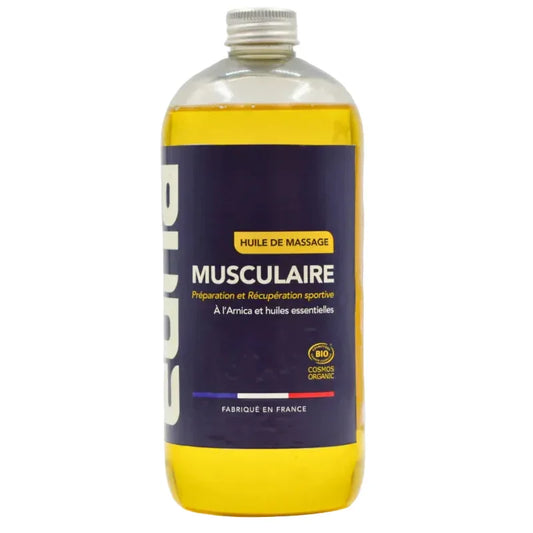 Huile de massage musculaire Eona 500ml bio à l’arnica, soins naturels Alazina