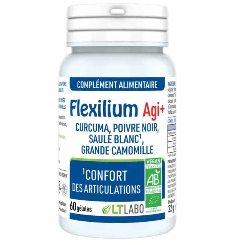 Complément alimentaire Flexilium Agi+ LT Labo articulation, curcuma, vegan, 60 gélules