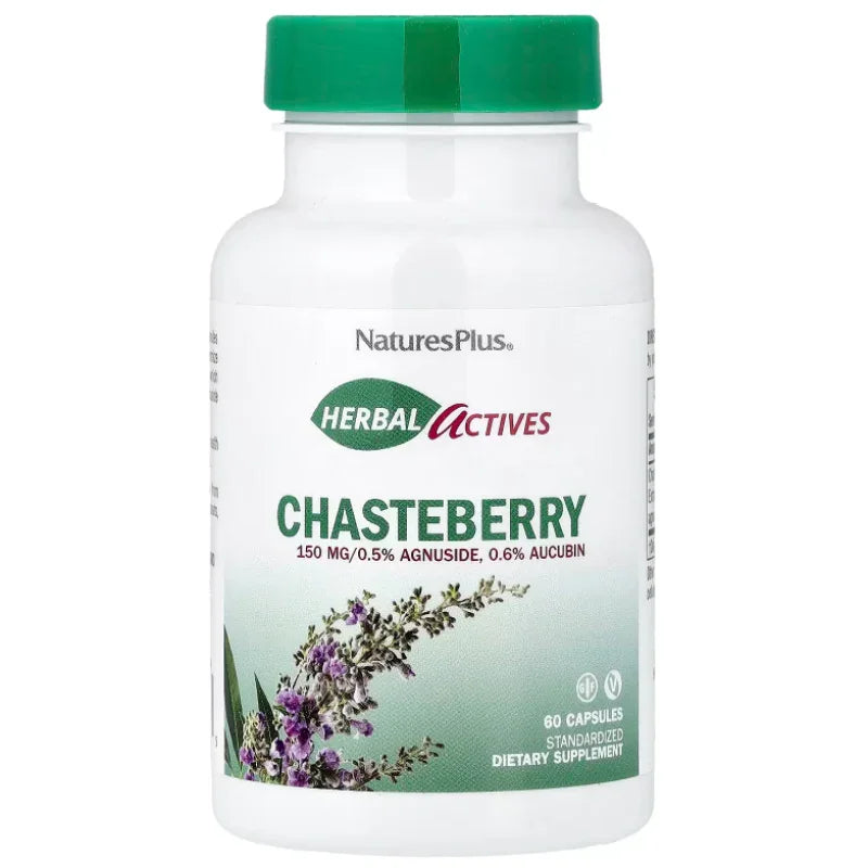 Flacon de compléments alimentaires Gattilier Natures Plus, 60 gélules, chez Alazina.