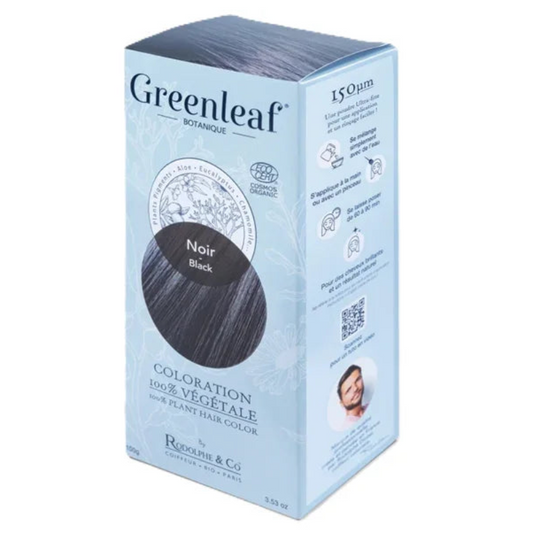 Boîte Greenleaf coloration cheveux noire 100% végétale bio, cosmétiques naturels Alazina