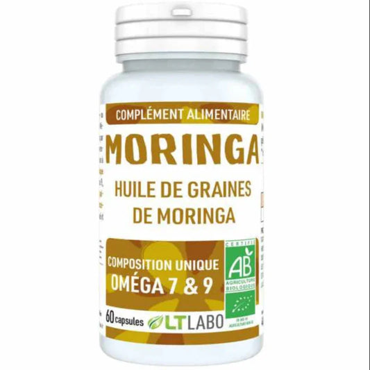 Complément alimentaire Moringa LT Labo, huile de graines de moringa, 60 capsules, oméga 7 et 9