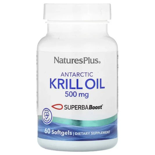 Bouteille d'huile de krill NaturesPlus 500 mg, 60 capsules, complément alimentaire Alazina