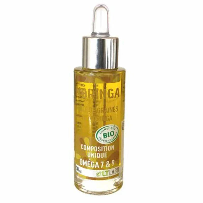 Flacon d'huile de moringa bio LT Labo, soin naturel pour peau et articulation, 30 ml