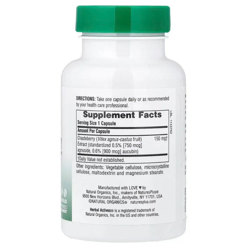 Flacon complément alimentaire Nature's Plus Gattilier, étiquette ingrédients visible, Alazina