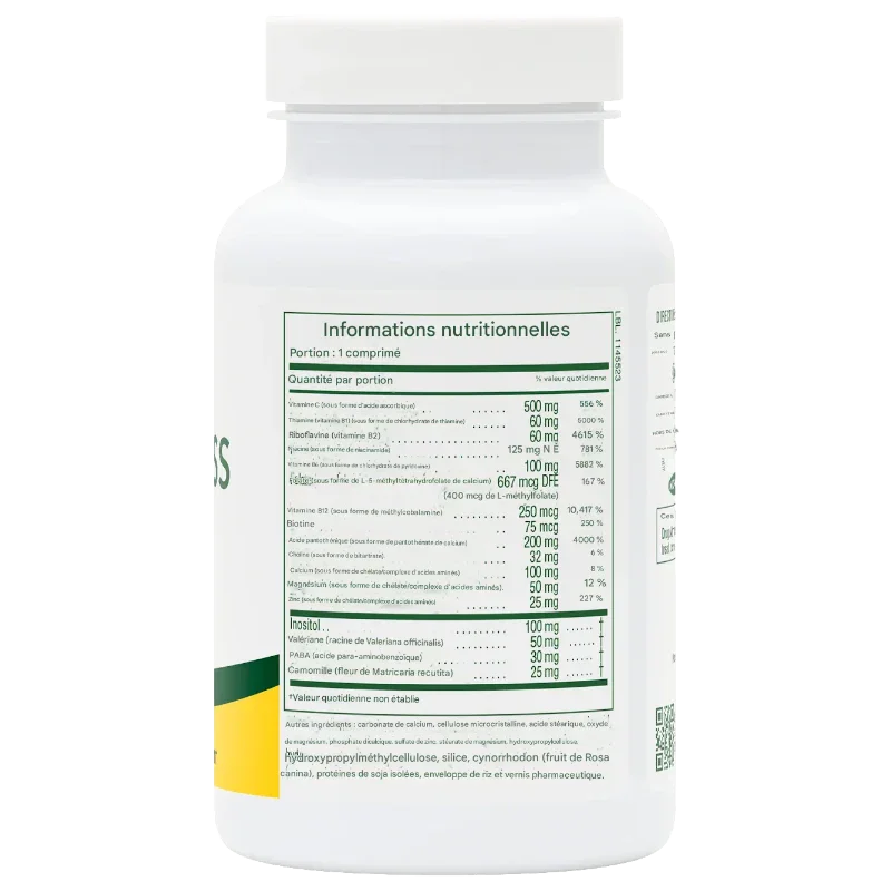 Flacon de complément alimentaire ALAZINA, liste d'ingrédients et valeurs nutritionnelles visibles.