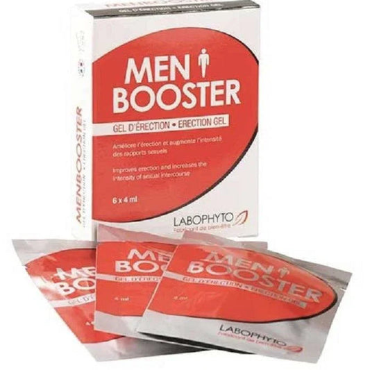 Boîte et dosettes de gel Men Booster Labophyto, complément bien-être Alazina