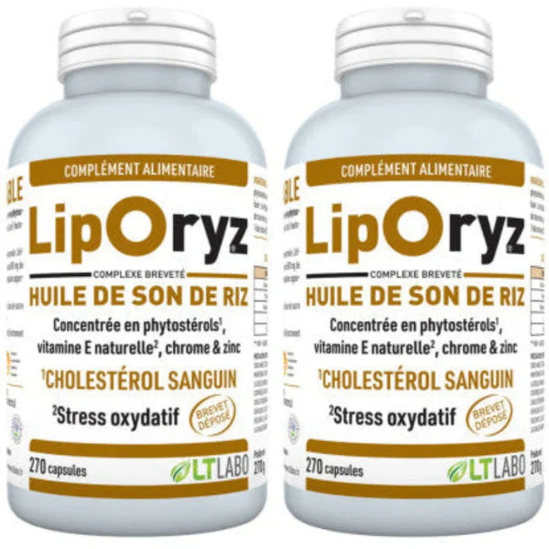Deux flacons LipOryz LT Labo huile de son de riz, complément alimentaire Alazina