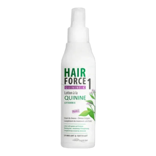 Flacon de lotion Hair Force One à la quinine, soin capillaire naturel Alazina.