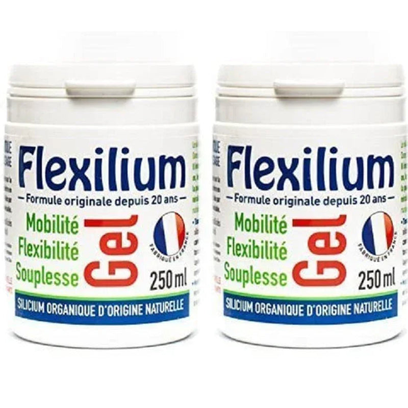 Deux pots de Flexilium Gel 250ml pour mobilité et souplesse, vendus sur Alazina.