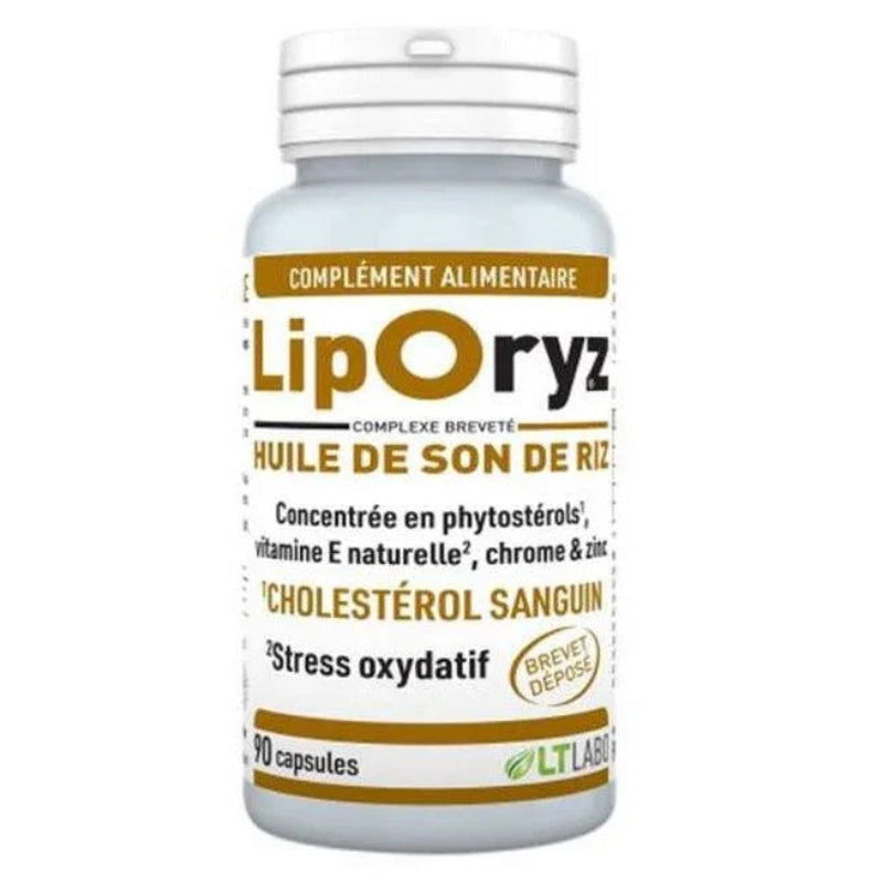 Flacon LipOryz Huile de son de riz 90 capsules, complément alimentaire LT Labo chez Alazina.