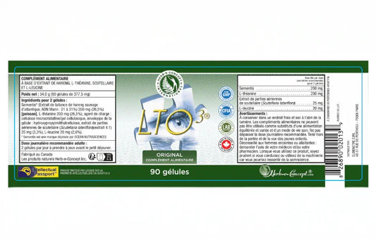 Étiquette du complément alimentaire LTO3 Sementis, 90 gélules, vendu par Alazina boutique.