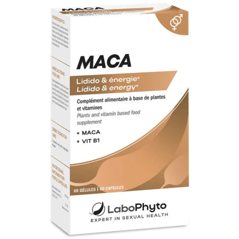 Boîte de Maca LaboPhyto complément alimentaire, 60 gélules, sur Alazina boutique en ligne.