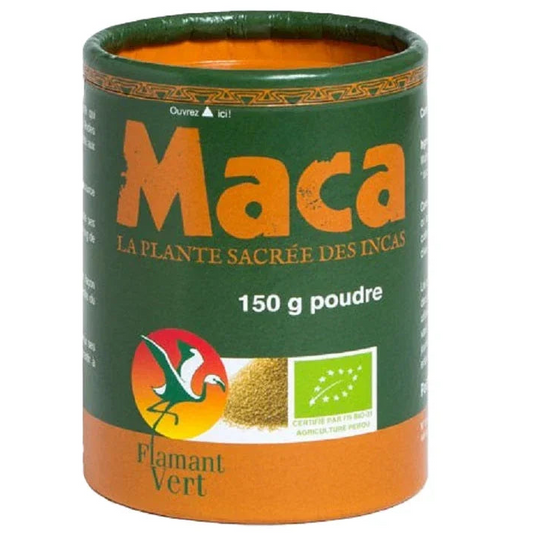 Boîte de poudre de maca bio Flamant Vert, complément alimentaire naturel, 150g, Alazina