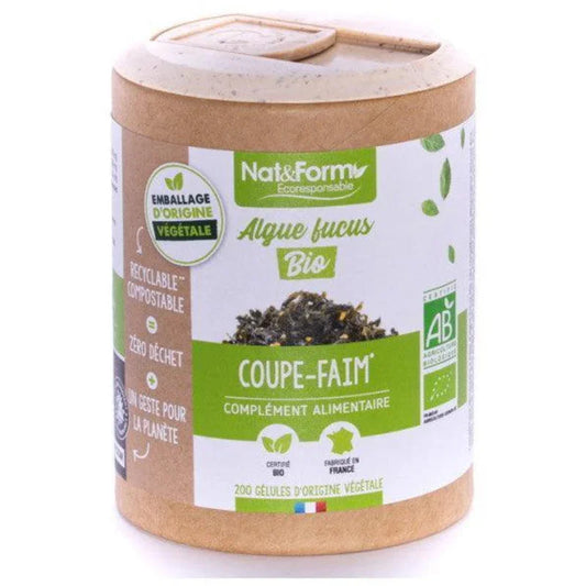 Complément alimentaire Nat&Form Algue Fucus Bio coupe-faim, emballage écologique, Alazina