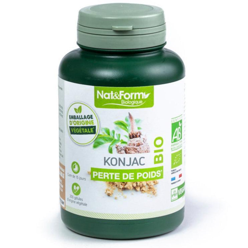 Complément alimentaire Nat&Form Konjac bio 200 gélules perte de poids, emballage vert, Alazina