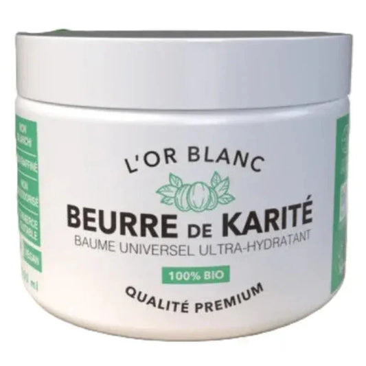 Pot de beurre de karité bio L'Or Blanc, cosmétique naturel hydratant vendu sur Alazina.
