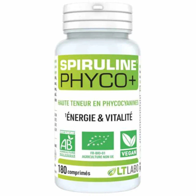 Pilulier de spiruline Phyco+ LT Labo, complément alimentaire vegan vendu sur Alazina.