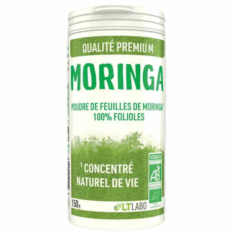 Pot de poudre de moringa bio LT Labo 150g, complément alimentaire naturel Alazina