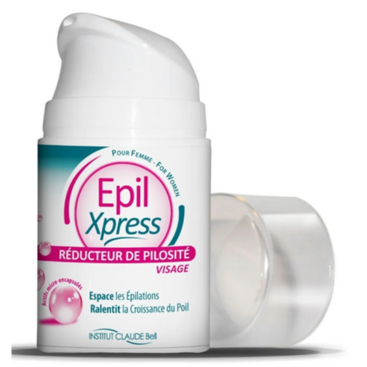 Flacon de réducteur de pilosité visage Epil Xpress, cosmétique Alazina pour femme