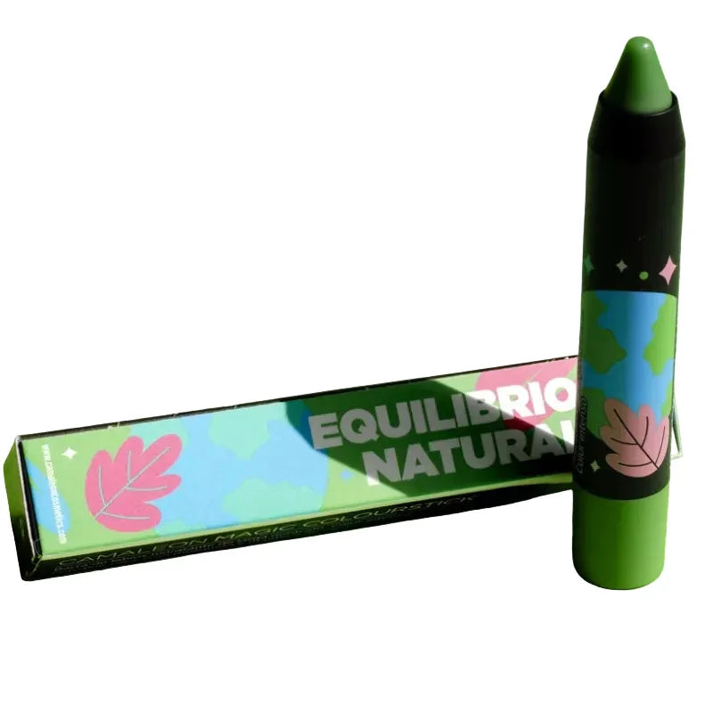Rouge à lèvres vert Camaleon Magic, emballage coloré, cosmétique naturel Alazina
