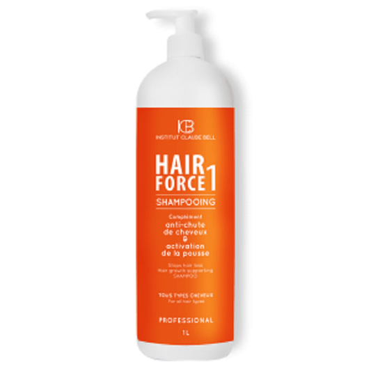 Shampoing Hair Force One Institut Claude Bell, flacon 1L, antichute, visible sur Alazina.