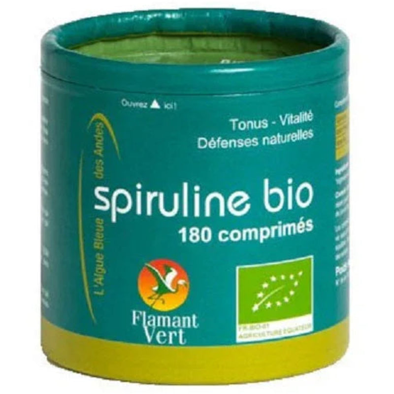 Boîte de spiruline bio Flamant Vert 180 comprimés, complément alimentaire naturel Alazina