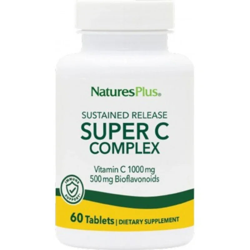 Pot de compléments alimentaires Super C Complex NaturesPlus, 60 comprimés, vitamine C 1000 mg, Alazina
