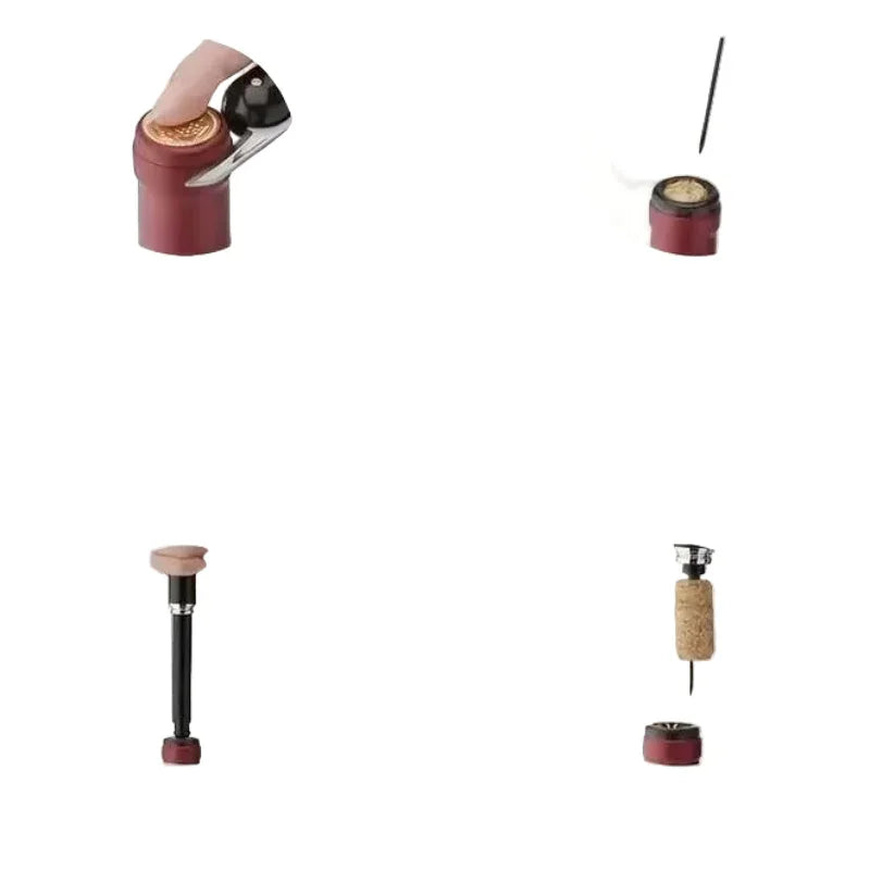 Utilisation d'un tire-bouchon à aiguille rouge pour ouvrir une bouteille, étapes illustrées