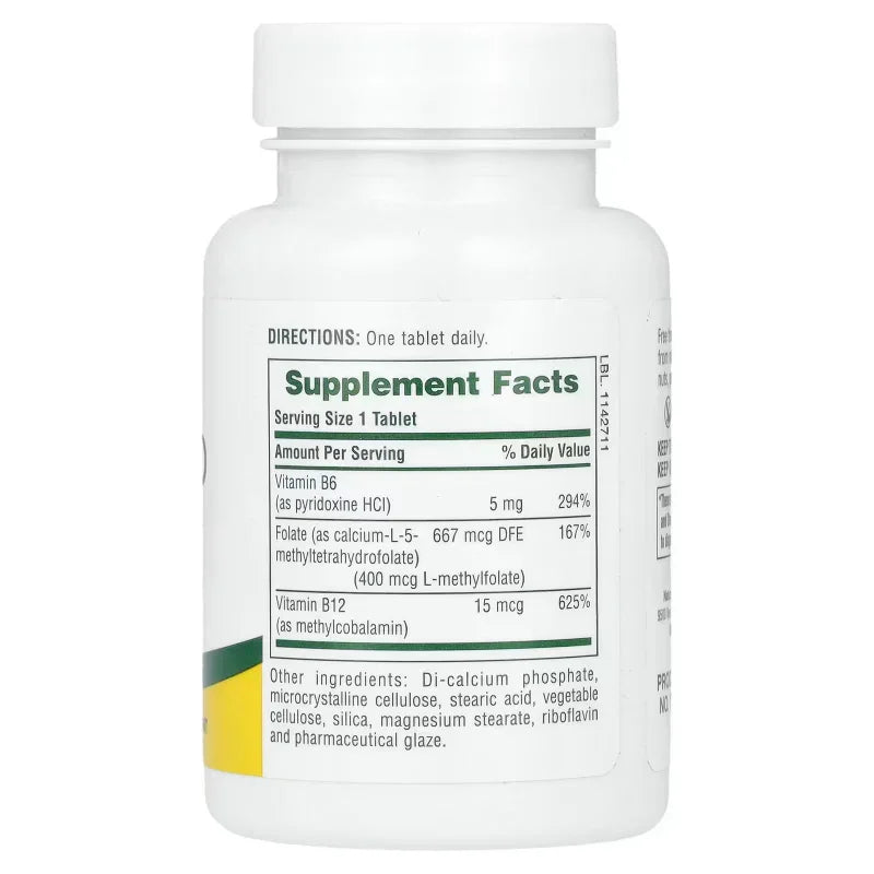 Étiquette d’un complément alimentaire Alazina, valeurs nutritionnelles, vitamines B6, B12, folate.