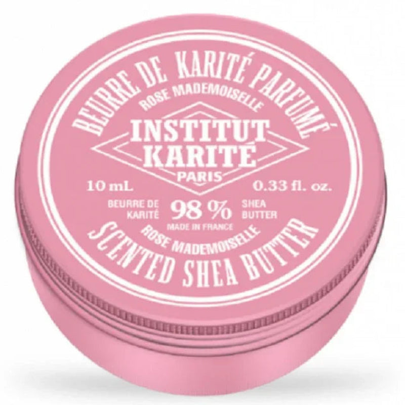 Boîte rose de beurre de karité parfumé 10 ml Institut Karité Paris, cosmétique naturel Alazina.