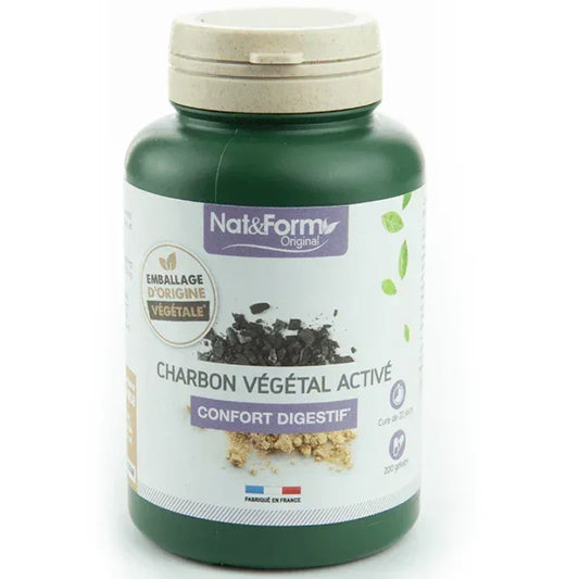 Flacon Nat&Form charbon végétal activé, complément alimentaire naturel Alazina.