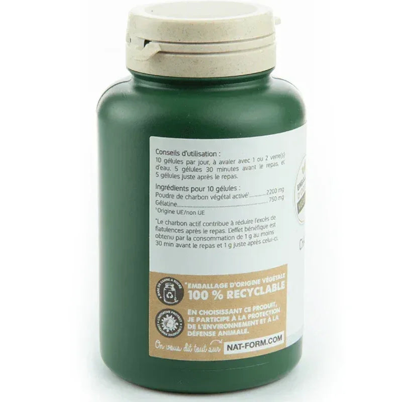 Flacon vert Nat-Form de charbon végétal actif, complément alimentaire naturel, Alazina