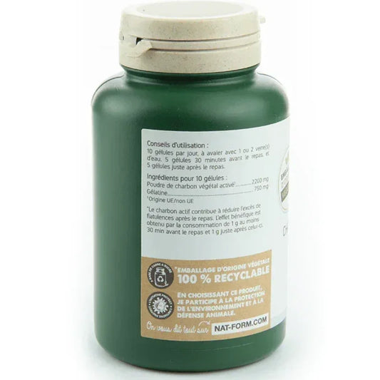 Flacon vert Nat-Form de charbon végétal actif, complément alimentaire naturel, Alazina