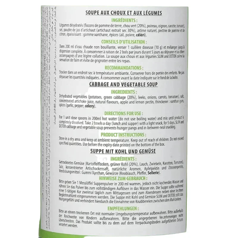 Étiquette de soupe aux choux et légumes Claude Bell, ingrédients et conseils, Alazina