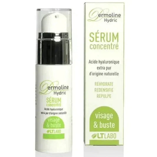 Sérum concentré Dermoline Hydric LT Labo pour visage et buste, acide hyaluronique naturel.