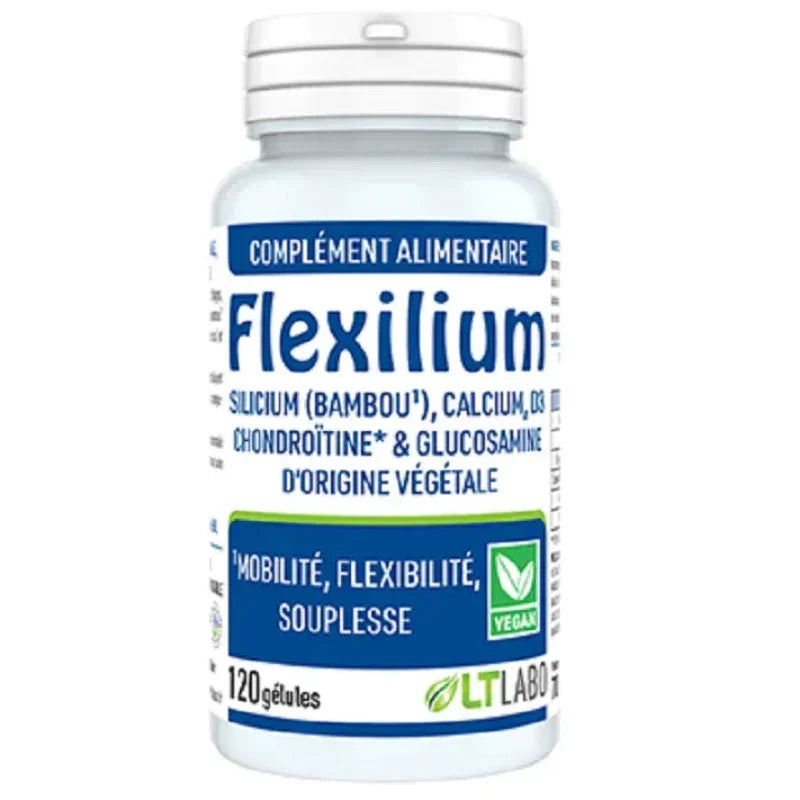 Flacon de Flexilium vegan 120 gélules, complément alimentaire Alazina pour mobilité et souplesse