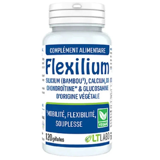 Flacon de Flexilium vegan 120 gélules, complément alimentaire Alazina pour mobilité et souplesse